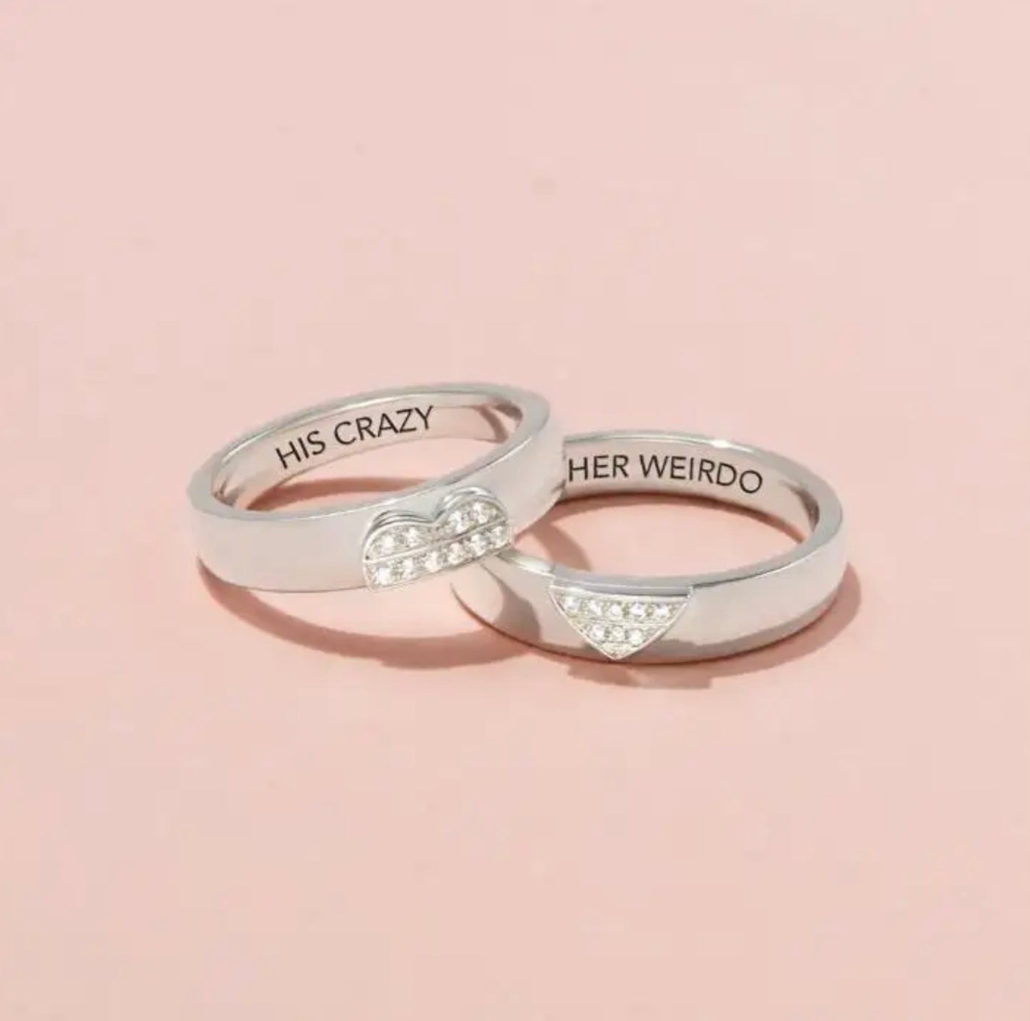 His & Her Heart matching Ring set in 14K White Gold Engagement ring