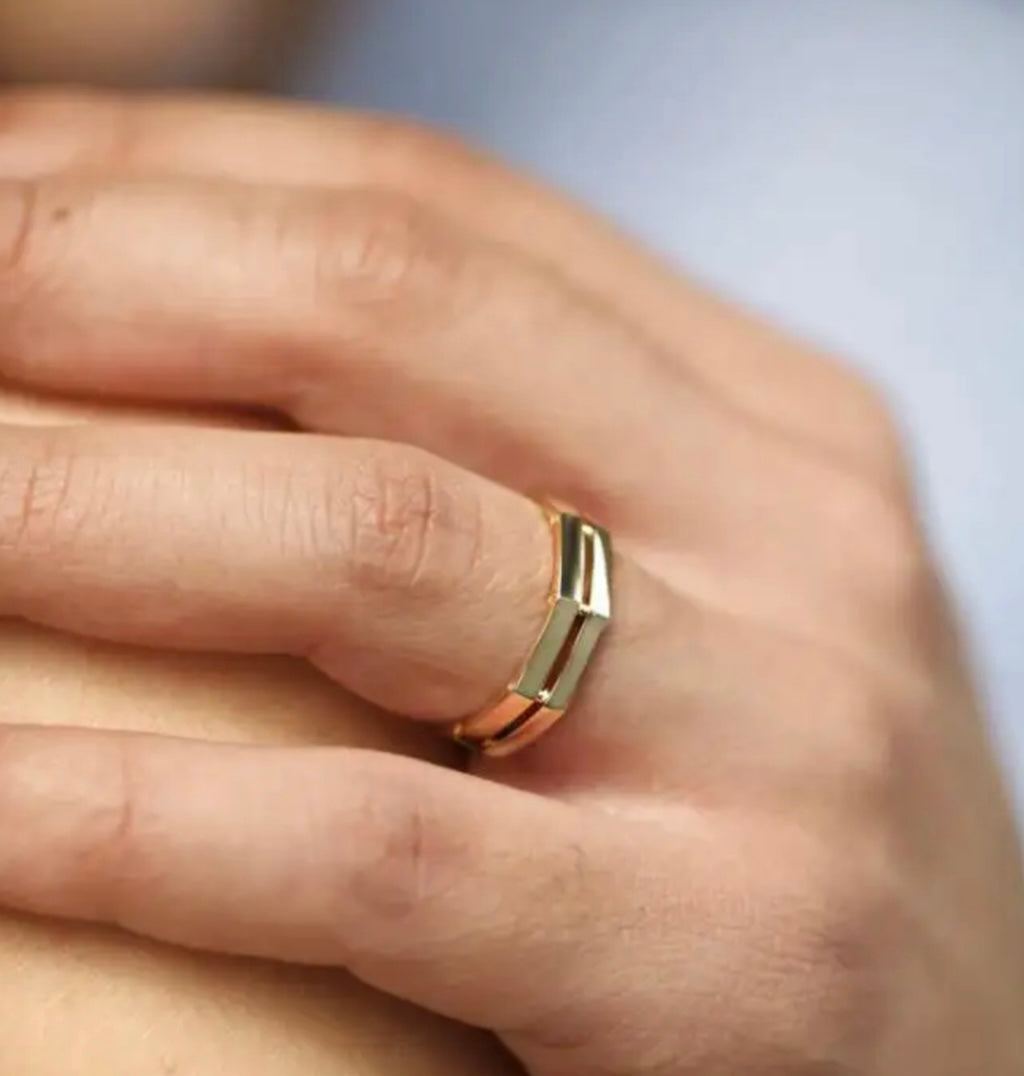 White Yellow Octagon Gold shaped Couples Ring His & Her