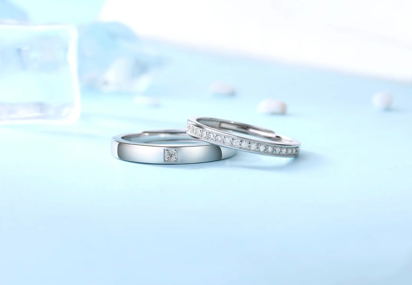 Wedding rings in White Gold with Natural Diamond Paved setting