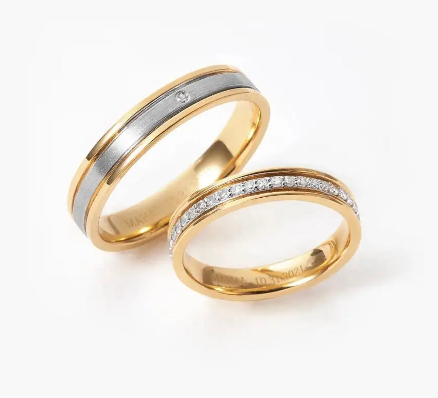 Gold promise Wedding ring in Diamond Brushed Inlay set