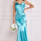 Light blue double strap satin long dress