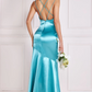 Light blue double strap satin long dress