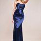 Navy satin bandeau long dress