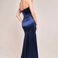 Navy satin bandeau long dress