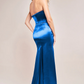 Royal Blue satin bandeau long dress