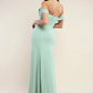 Sage chiffon drape neck gown