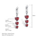 Garnet 3-row heart earrings