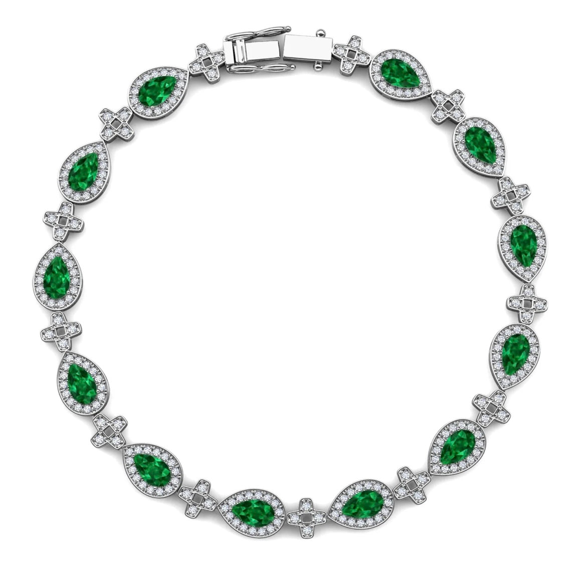 Emerald Cross Motif Tennis Bracelet