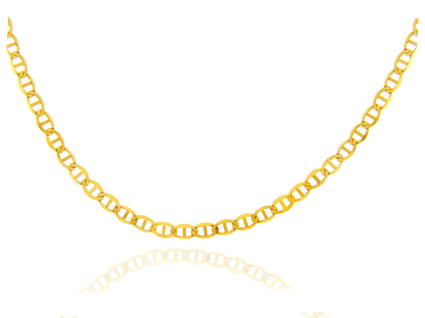 Gold Italian Flat Mariner Chain Link Necklace M