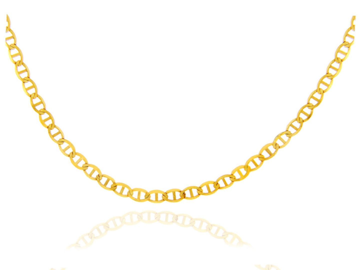 Gold Italian Flat Mariner Chain Link Necklace S