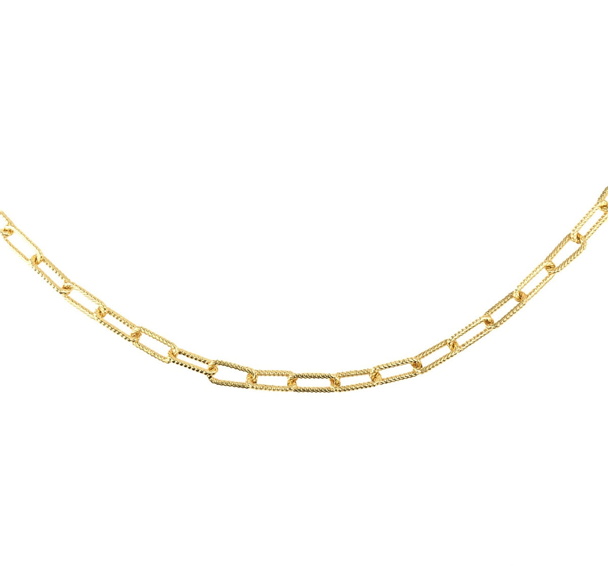 Gold Textured Paperclip Chain Link Necklace