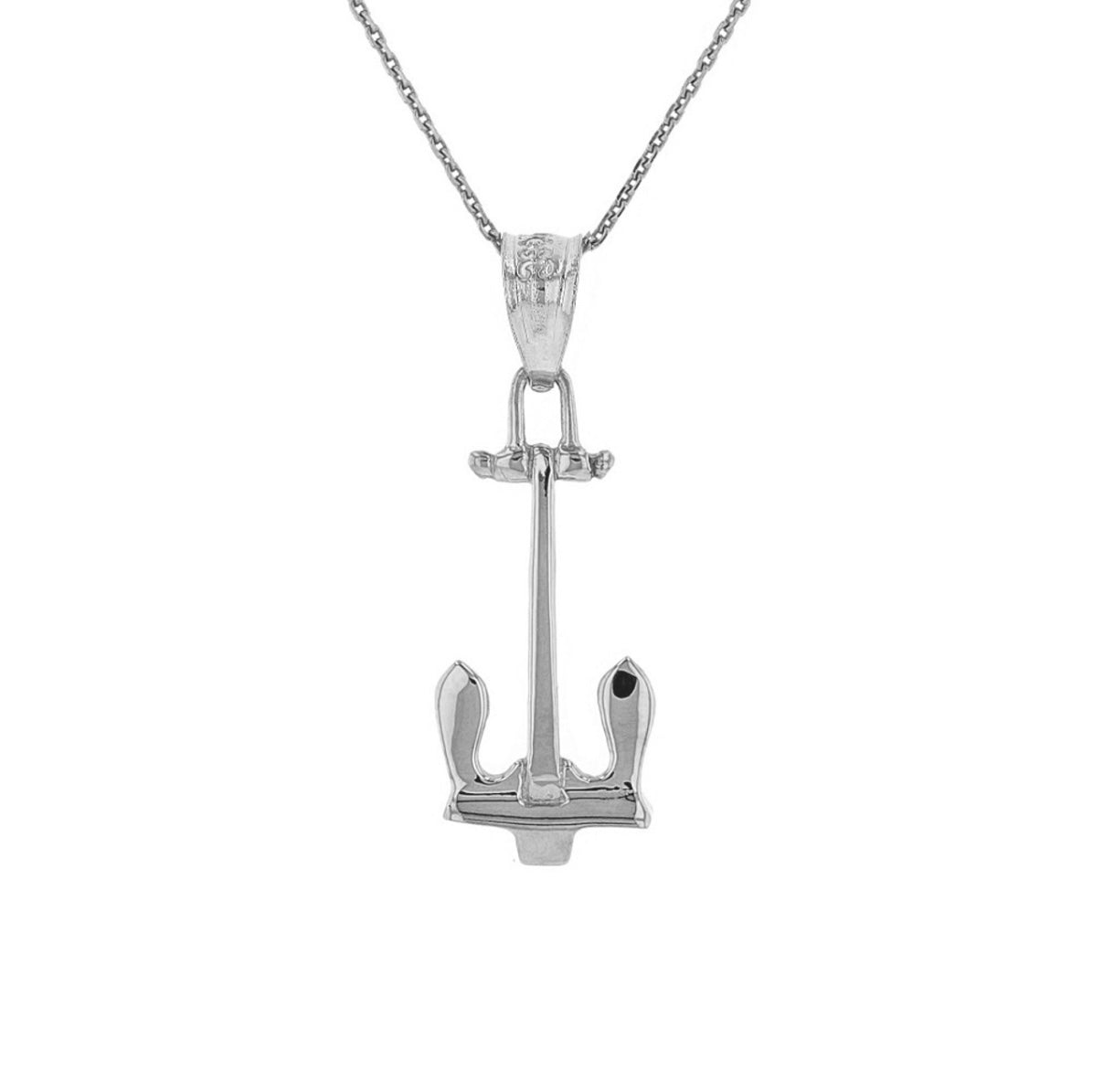 Sterling Silver 925 Stockless Anchor Pendant Necklace