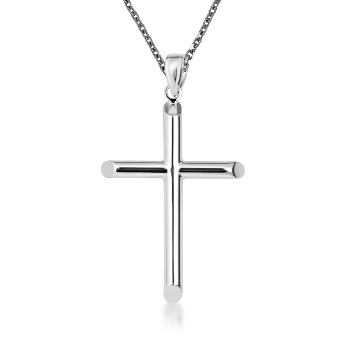 14K Gold Religious Cross Crucifix Tube Pendant Necklace