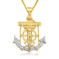 Two-Tone Gold Studded Mariner Cross Crucifix Anchor Jesus Christ Pendant Necklace