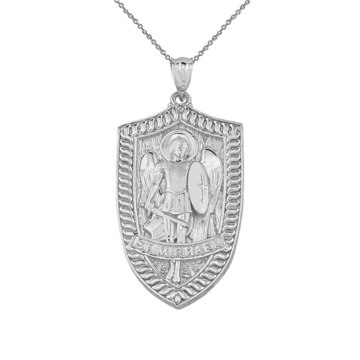 925 Sterling Silver Patron Saint Michael Archangel Shield Pendant Necklace