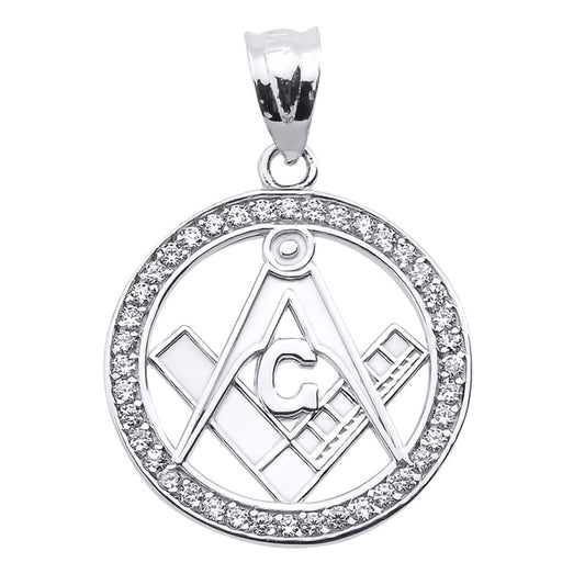 925 Sterling Silver CZ Studded Freemason Masonic Pendant