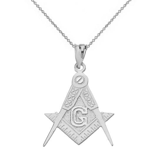 925 Sterling Silver Freemason Square & Compass Masonic Pendant Necklace