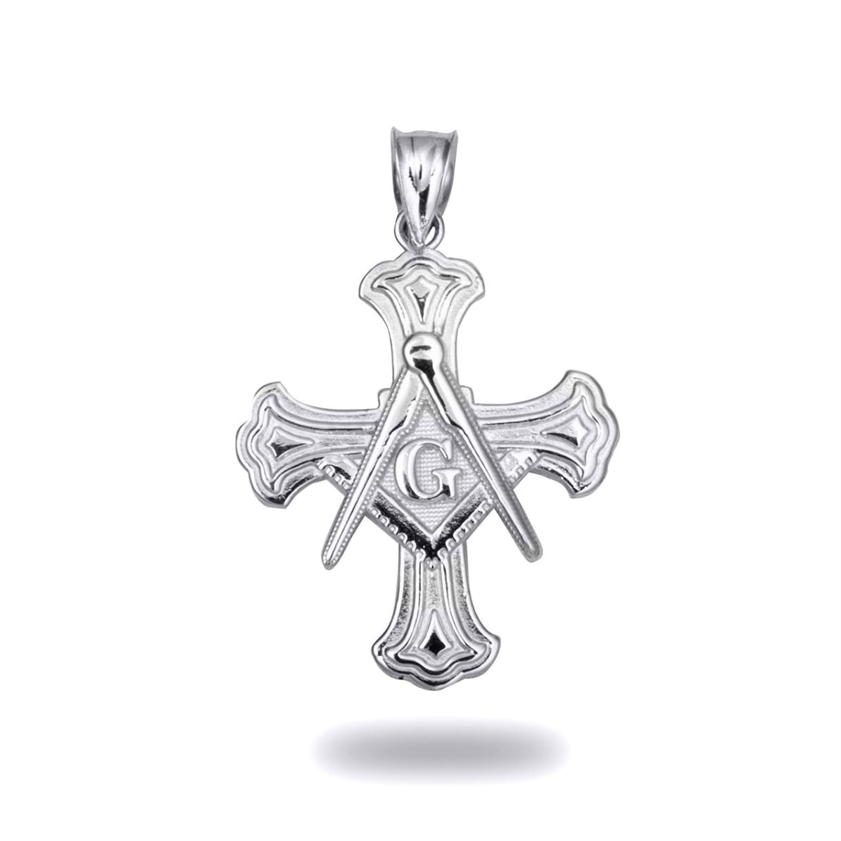 925 Sterling Silver Freemason Cross Square And Compass Pendant Necklace