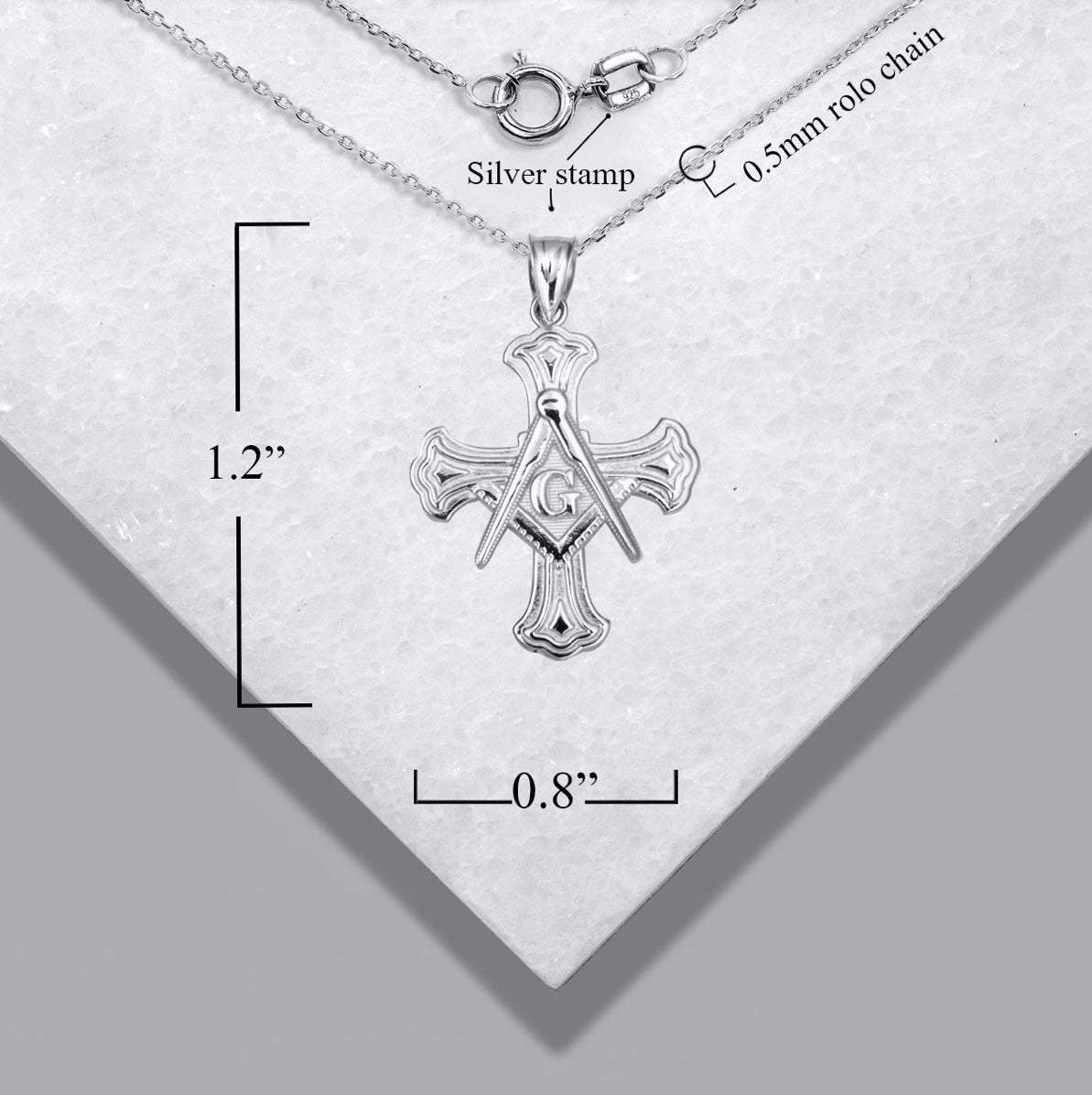 925 Sterling Silver Freemason Cross Square And Compass Pendant Necklace