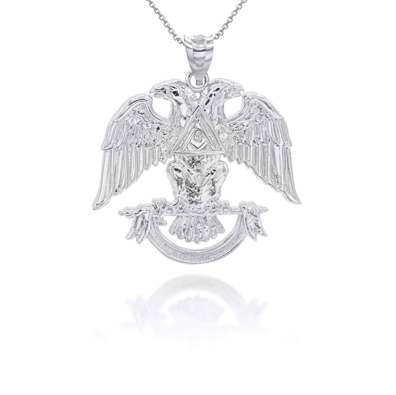 Silver Scottish Rite Double Headed Eagle Pendant Necklace