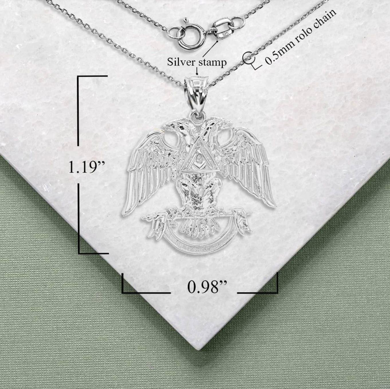 Silver Scottish Rite Double Headed Eagle Pendant Necklace