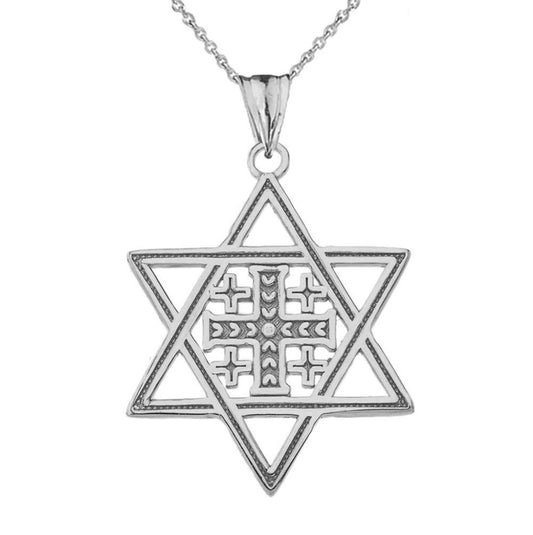 Jerusalem Cross In Star Of David Pendant Necklace In Sterling Silver