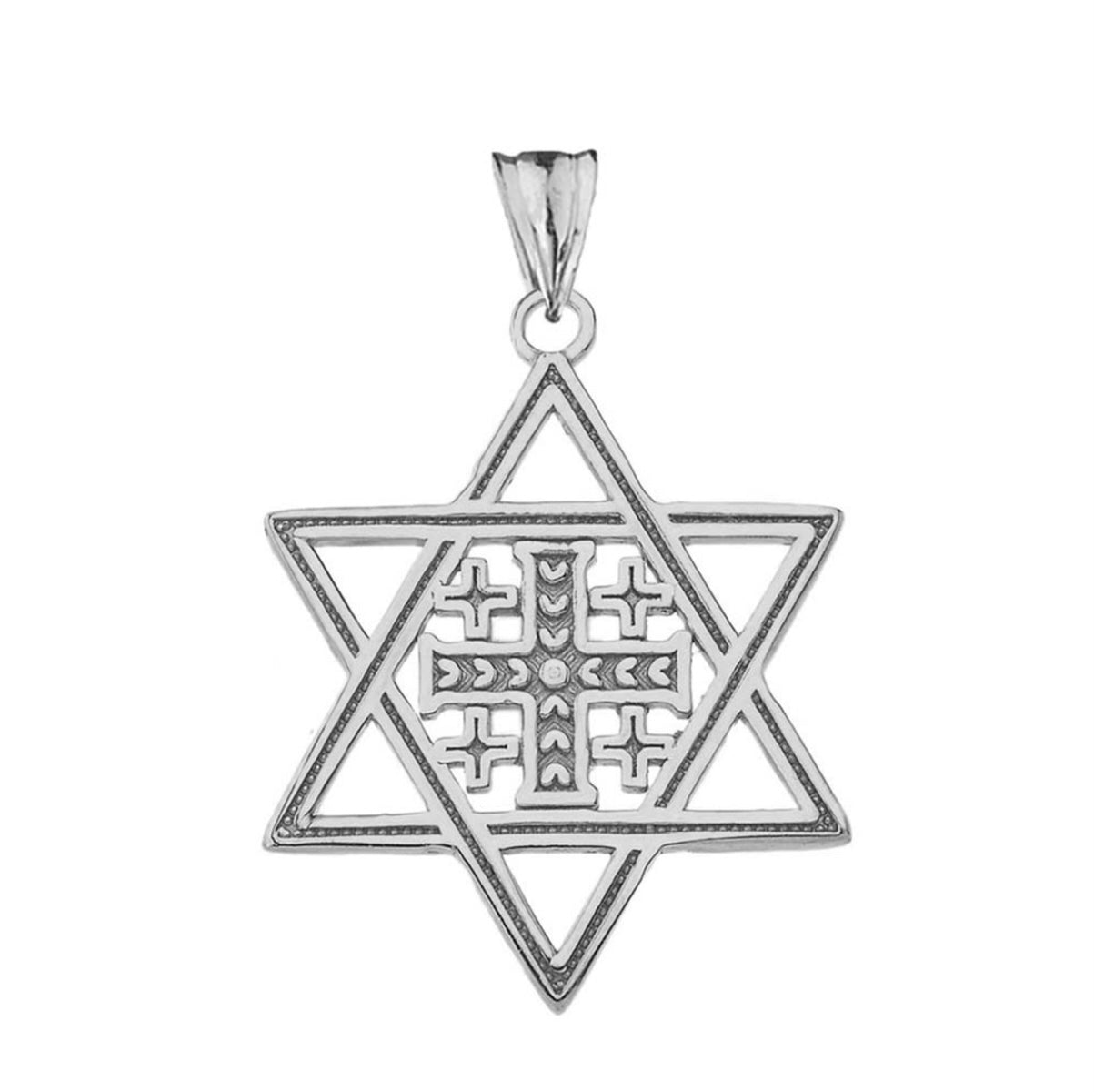 Jerusalem Cross In Star Of David Pendant Necklace In Sterling Silver