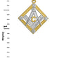 Two-Tone Gold Freemason CZ Square & Compass Diamond Shaped Pendant Necklace