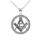 925 Sterling Silver Freemason Square & Compass Round Filigree Pendant Necklace