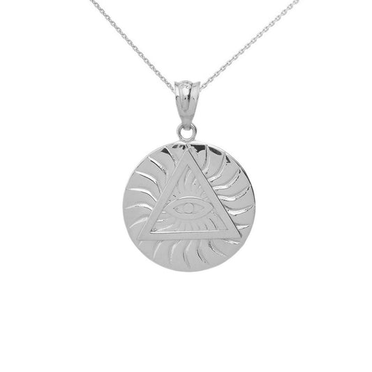 925 Sterling Silver All Seeing Eye Of Providence Sun Pyramid Illuminati Pendant Necklace