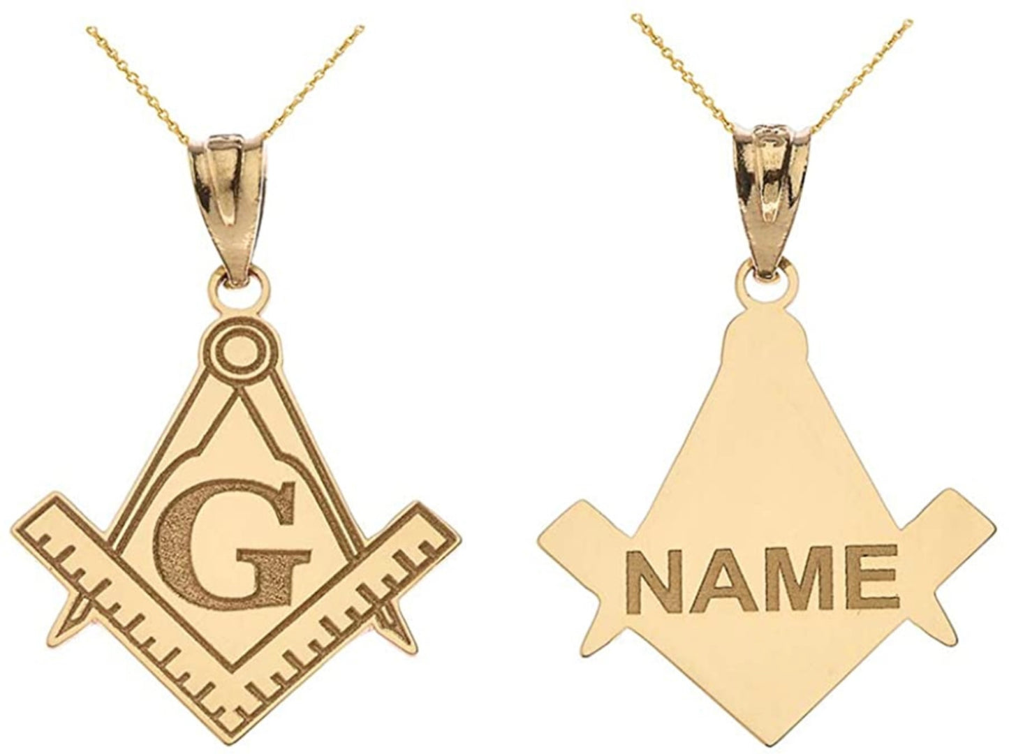 Gold Engravable Freemason Square & Compass Personalized Pendant