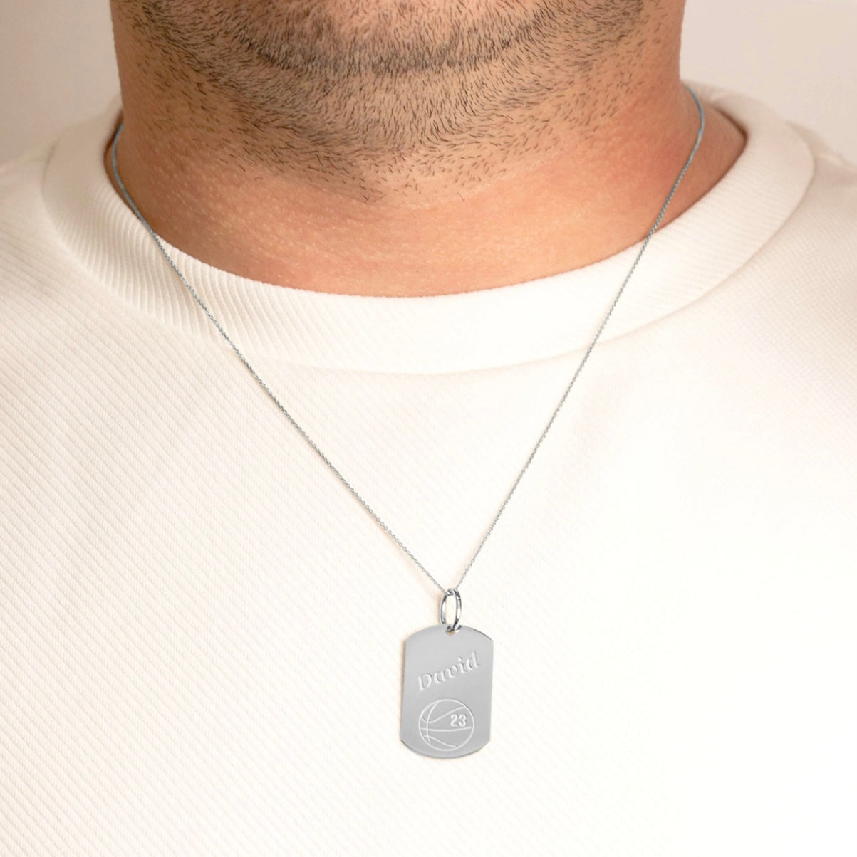 925 Sterling Silver Engravable Basketball Sports Dog Tag Pendant Necklace