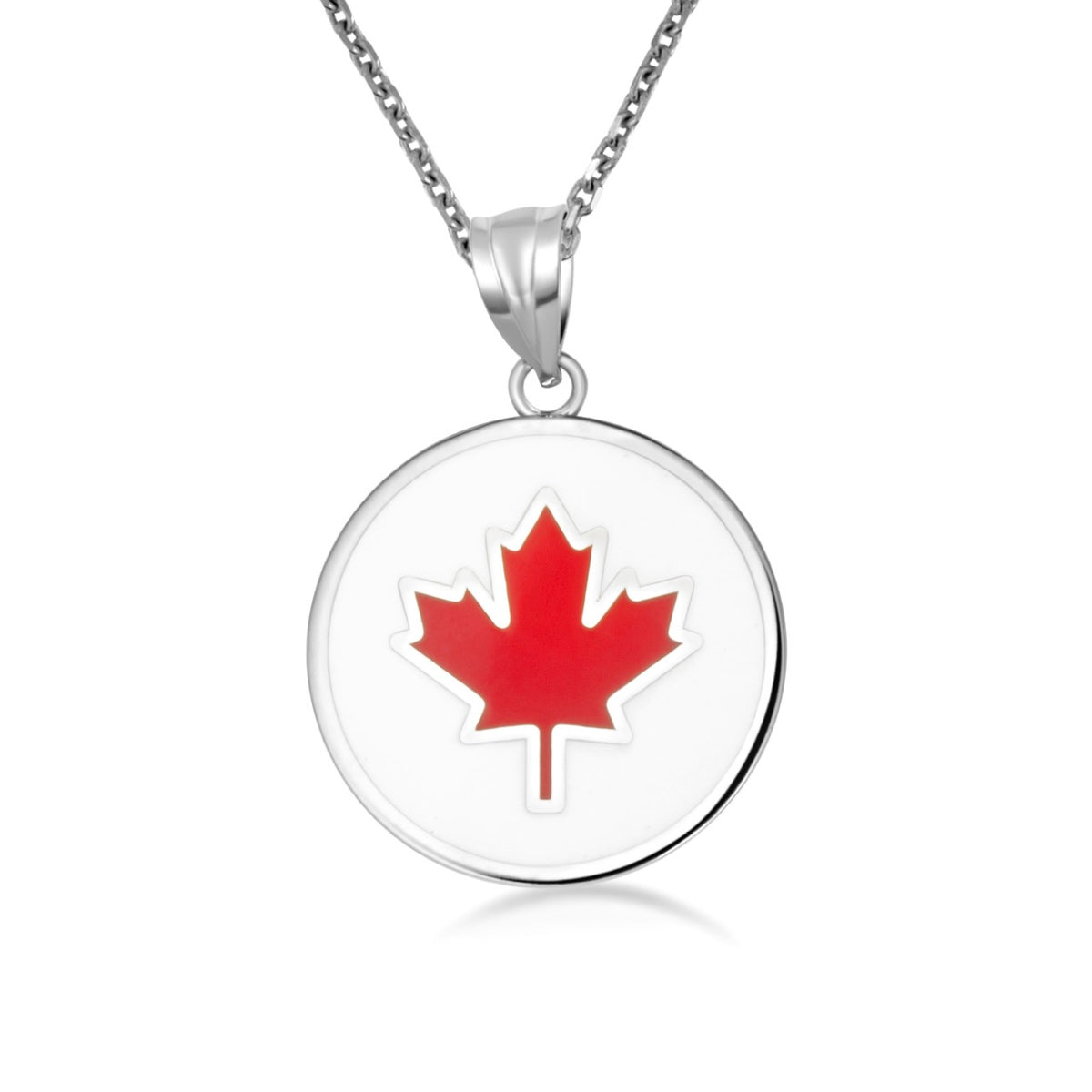 Sterling Silver Enamel Canadian Maple Leaf Medallion Pendant Necklace