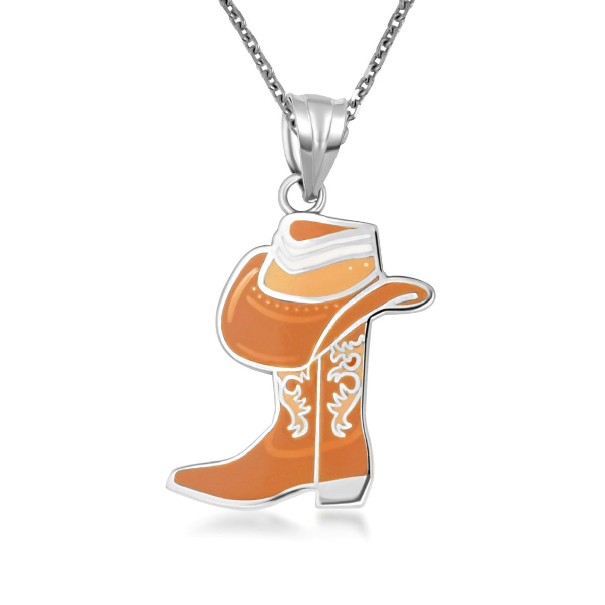 Sterling Silver Enamel Cowboy Hat Boots Western Pendant Necklace