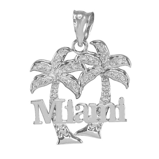 Sterling Silver Miami Palm Tree Florida Beach Summer Pendant Necklace