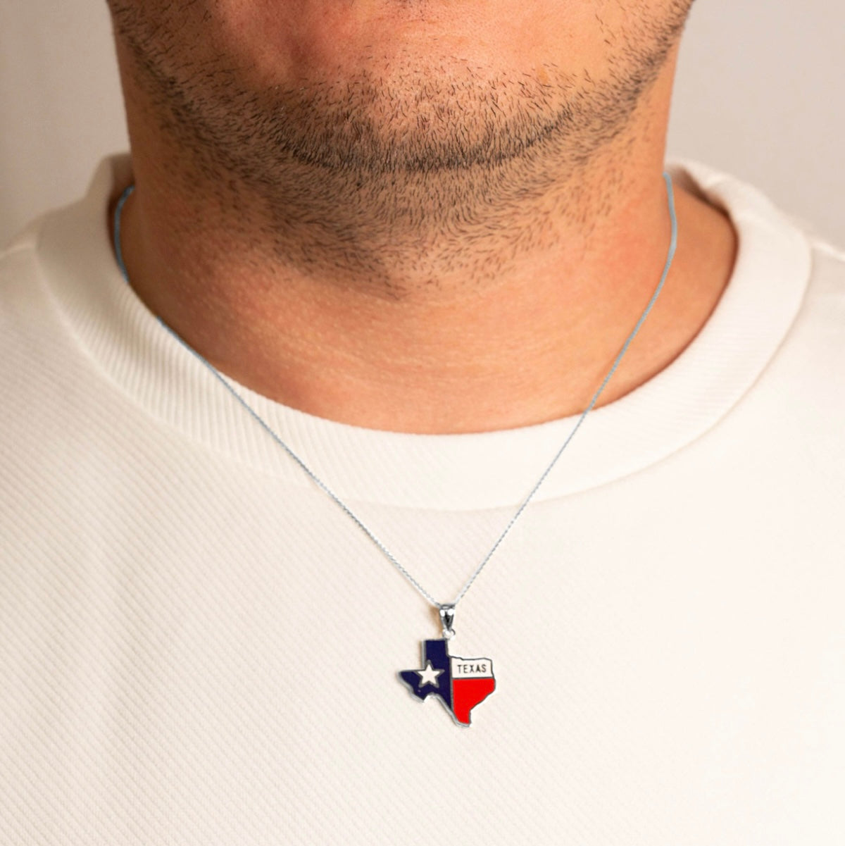 925 Sterling Silver Enamel Texas Lone Star State Pendant Necklace