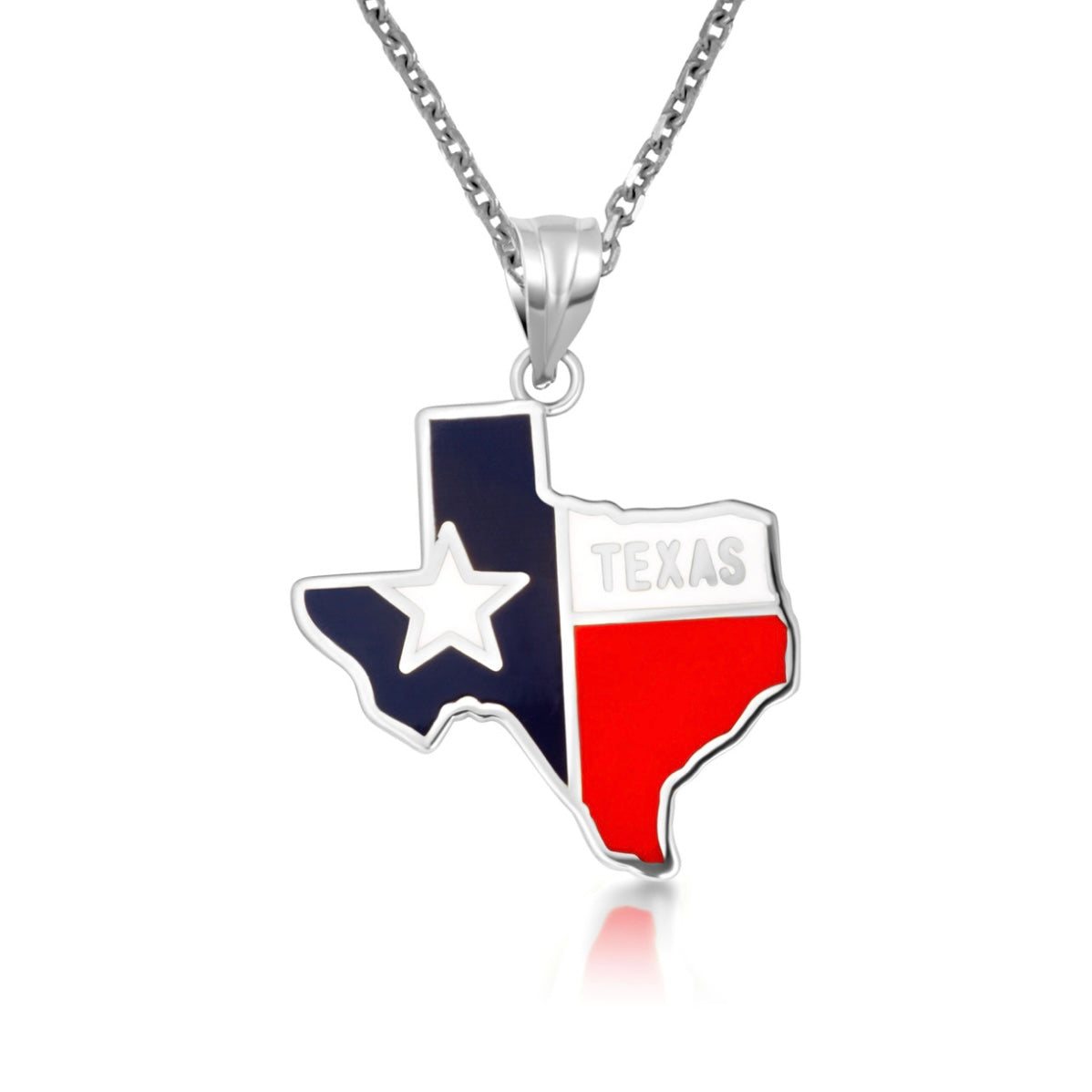 925 Sterling Silver Enamel Texas Lone Star State Pendant Necklace