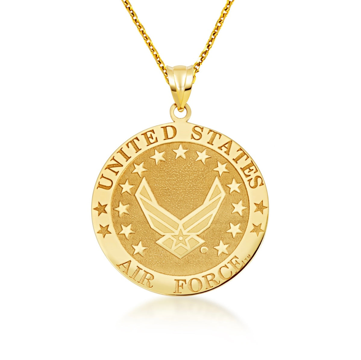 14K Yellow Gold United States Air Force Emblem Officially Licensed Medallion Pendant Necklace