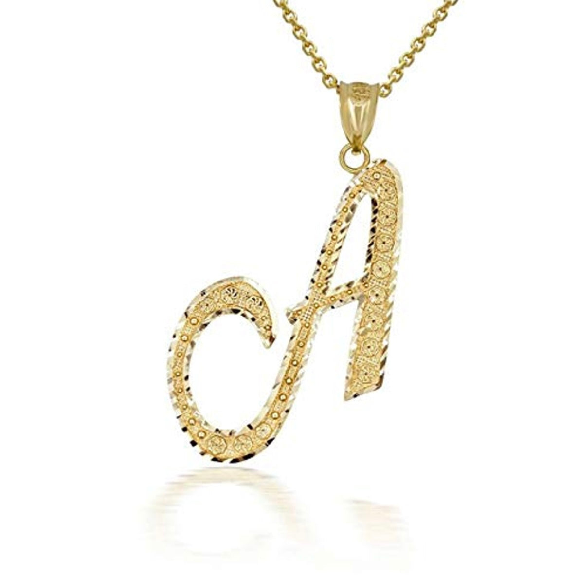 Solid Gold Script Cursive Initial "A-Z" Pendant Necklace