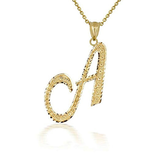 Solid Gold Script Cursive Initial "A-Z" Pendant Necklace