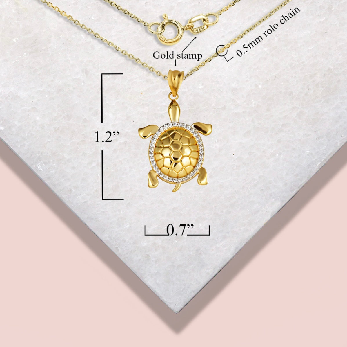 Gold Marine Sea Turtle Diamond Halo Pendant Necklace