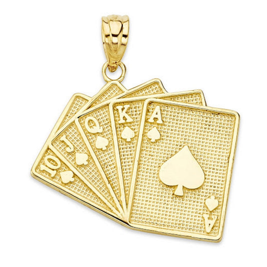 Solid Gold Royal Flush Card Pendant Necklace