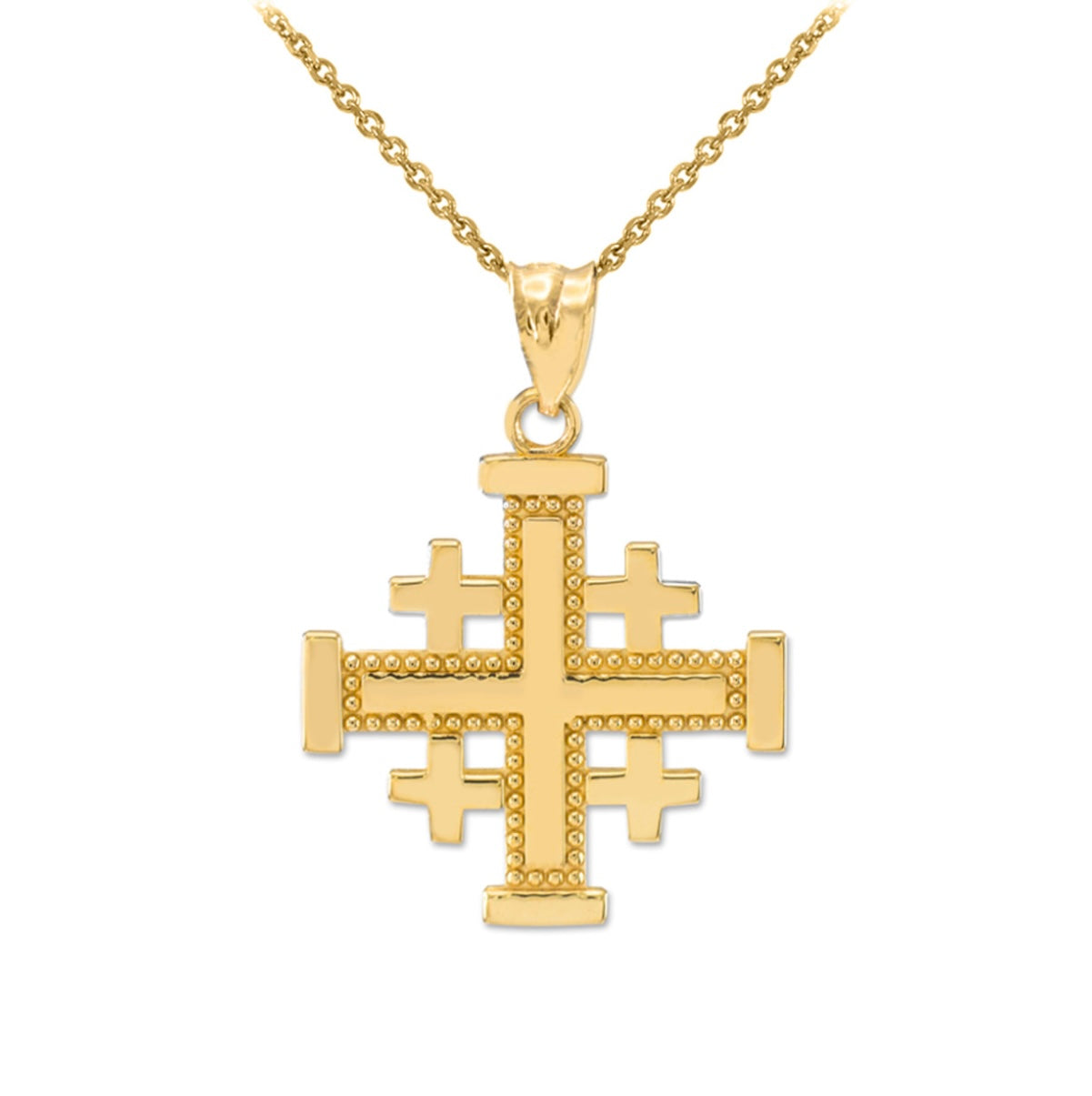 Solid Gold Jerusalem Cross Pendant Necklace