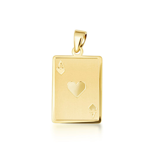 14K Yellow Gold Ace Of Hearts Playing Cards Pendant Necklace