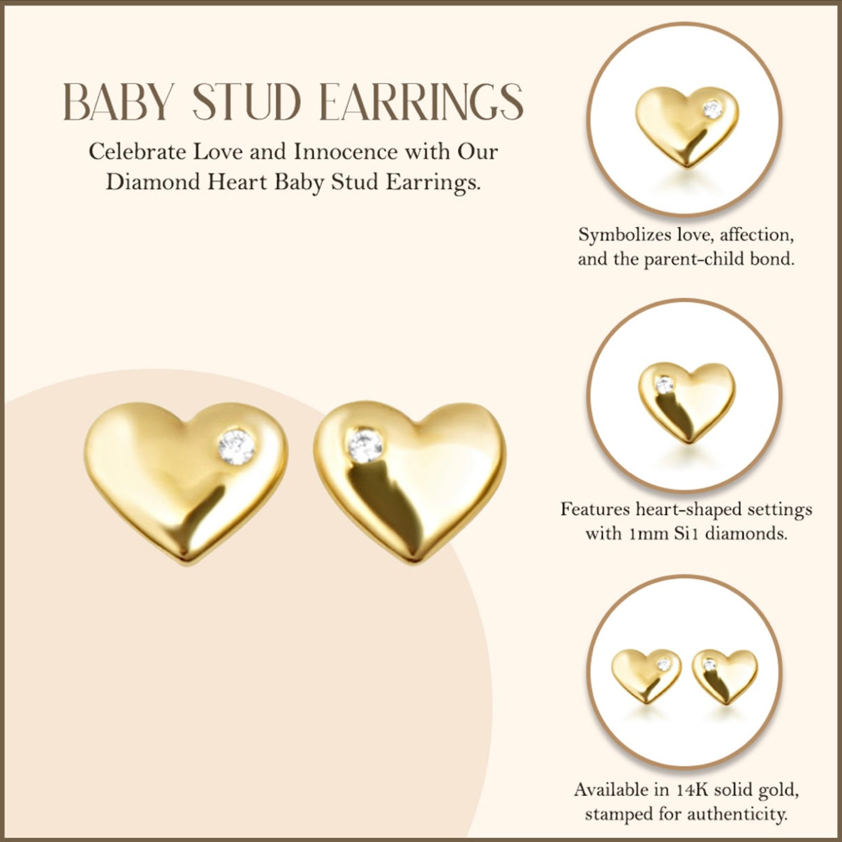 The Diamond Heart Baby Stud Earrings