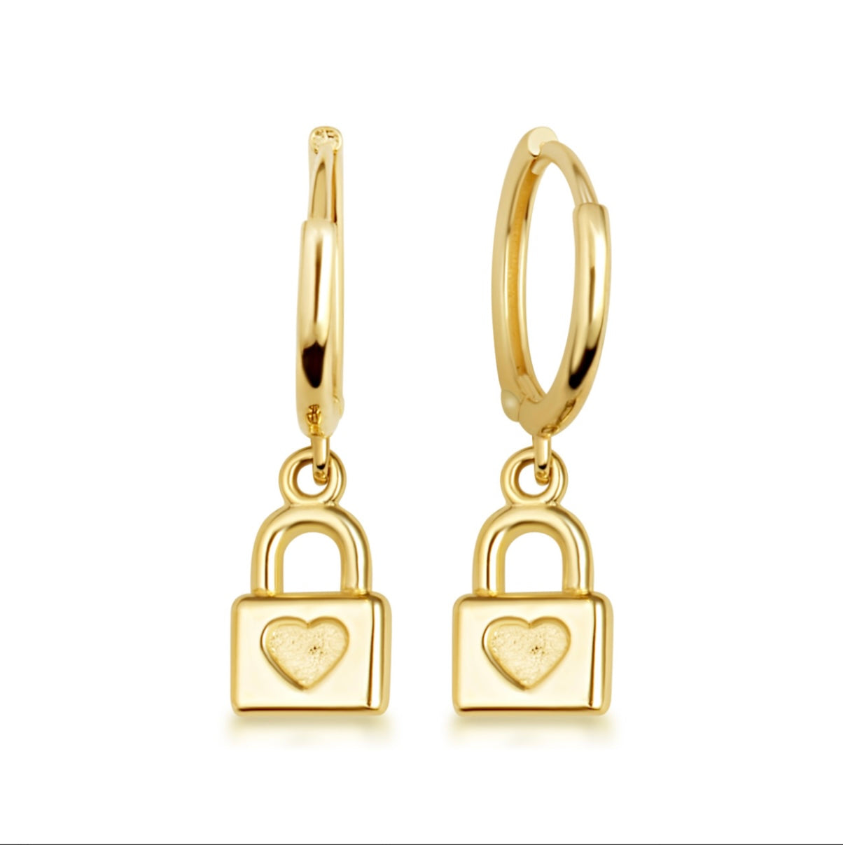 Heart Padlock Love Drop Huggie Hoop Earrings